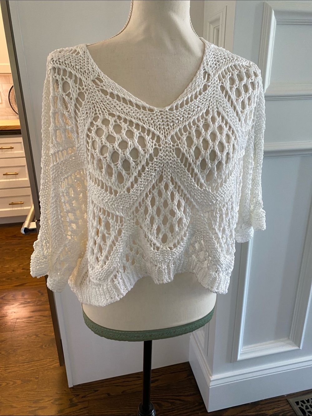 White Open-Knit Crochet Sweater - Lightweight Women's Pullover
